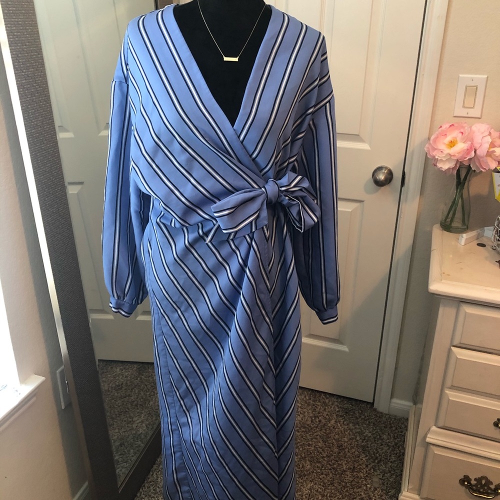 Elegant Striped Wrap Dress